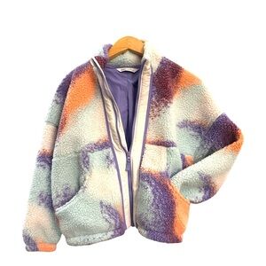 DSG Kids Multicolor Sherpa Fleece Zip Jacket Lavender Mint Peach Size 14